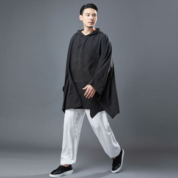 Men Zen Style Polyester Peach Skin Long Sleeve Hoodie T-shirt