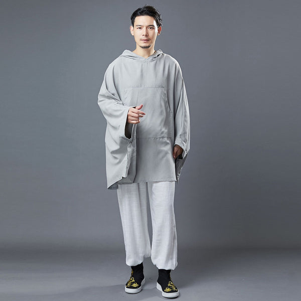 Men Zen Style Polyester Peach Skin Long Sleeve Hoodie T-shirt