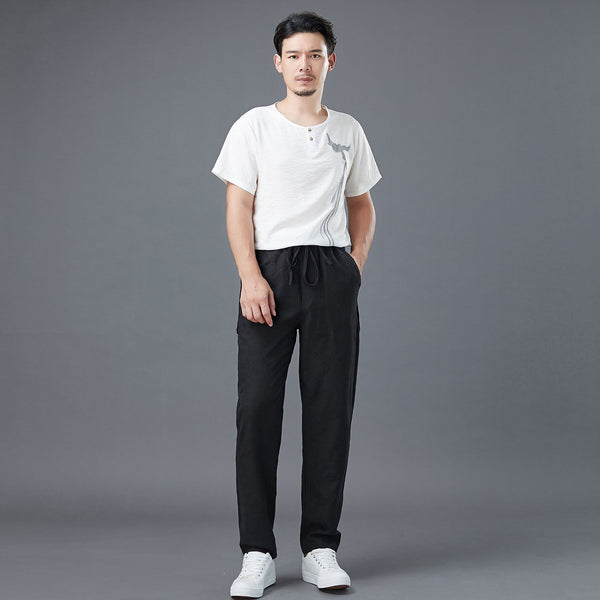 Men Casual Back Big Pockets New Style Linen Pants