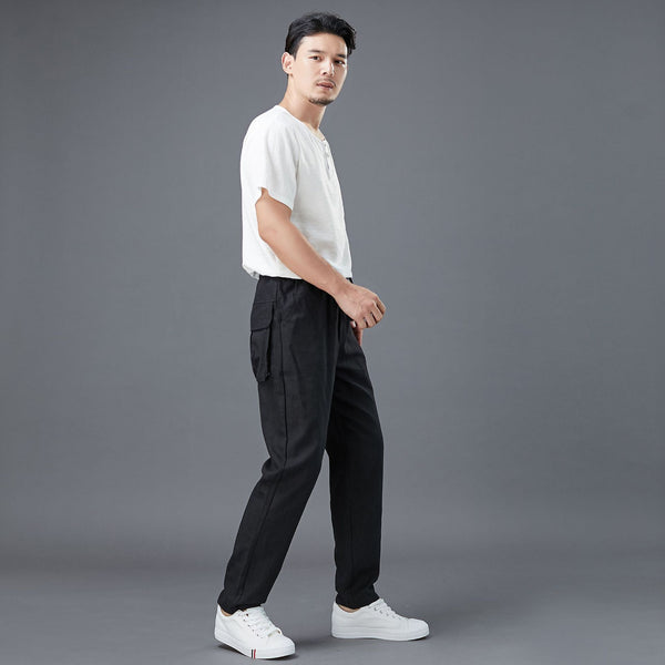 Men Casual Back Big Pockets New Style Linen Pants