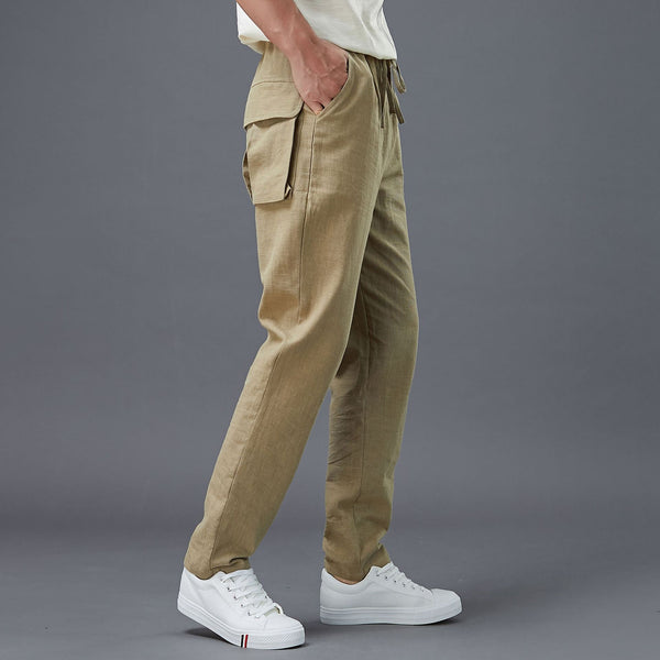 Men Casual Back Big Pockets New Style Linen Pants