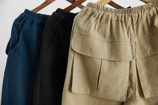 Men Casual Back Big Pockets New Style Linen Pants