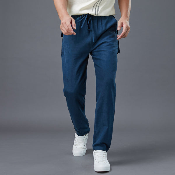 Men Casual Back Big Pockets New Style Linen Pants