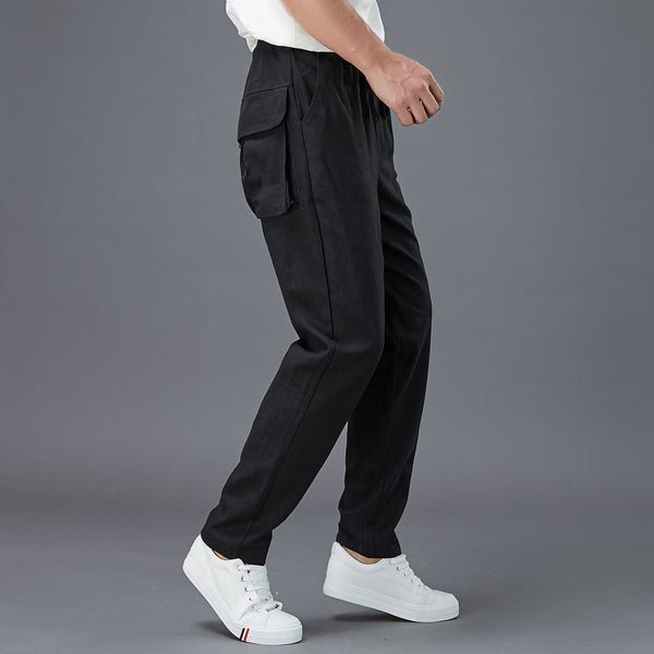 Men Casual Back Big Pockets New Style Linen Pants