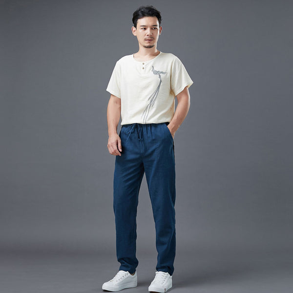 Men Casual Back Big Pockets New Style Linen Pants