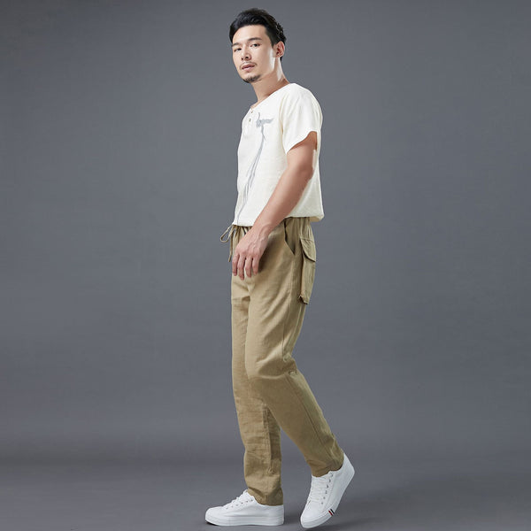 Men Casual Back Big Pockets New Style Linen Pants