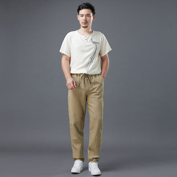 Men Casual Back Big Pockets New Style Linen Pants