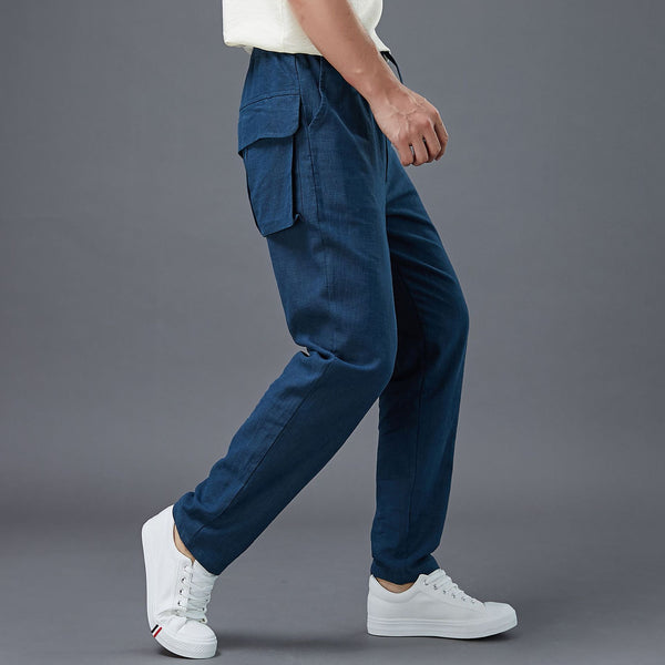 Men Casual Back Big Pockets New Style Linen Pants