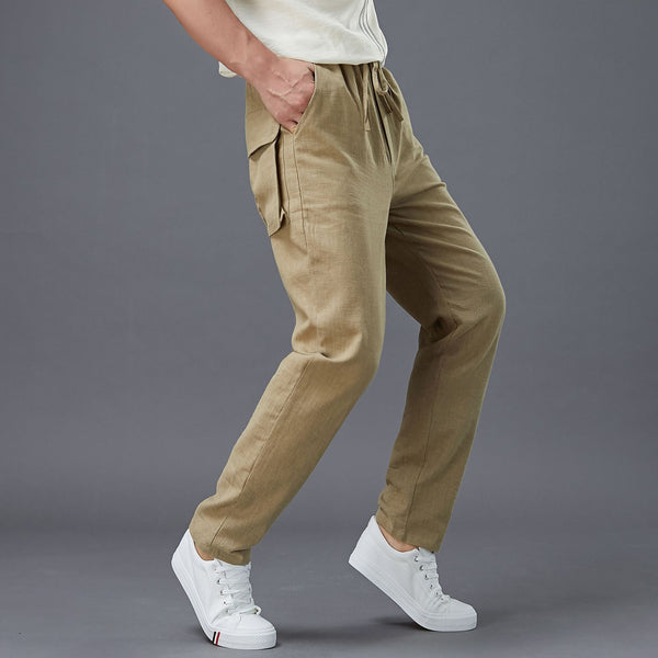 Men Casual Back Big Pockets New Style Linen Pants