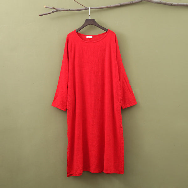 Women Cotton & Linen Loose Bracelet Sleeved Dress