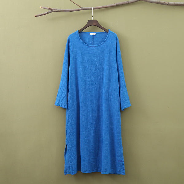 Women Cotton & Linen Loose Bracelet Sleeved Dress