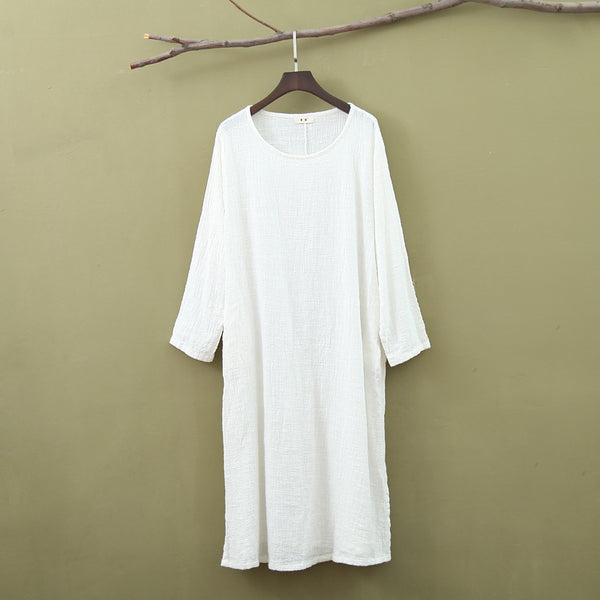 Women Cotton & Linen Loose Bracelet Sleeved Dress