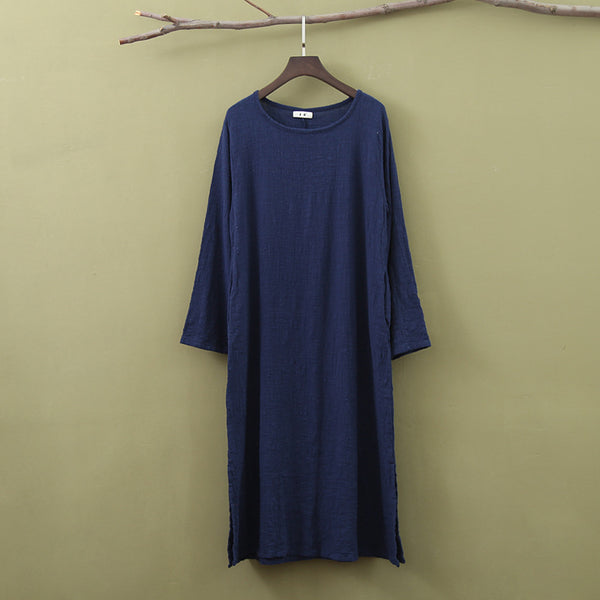 Women Cotton & Linen Loose Bracelet Sleeved Dress