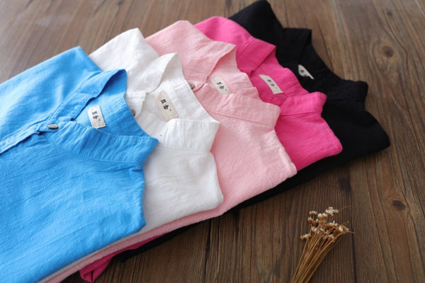 Women Retro Large Loose Linen & Cotton Wrinkled long-sleeved Shirt