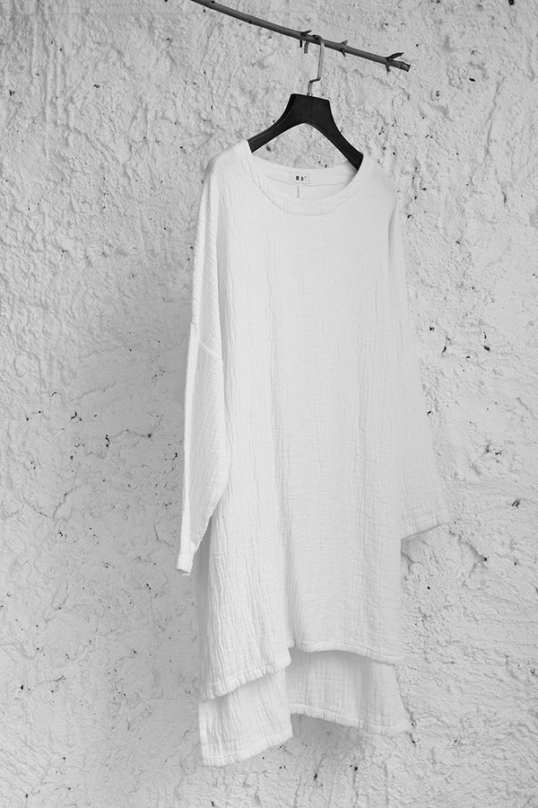 Women Round Nick Long Cotton and Linen Dress-style Long T-shirts