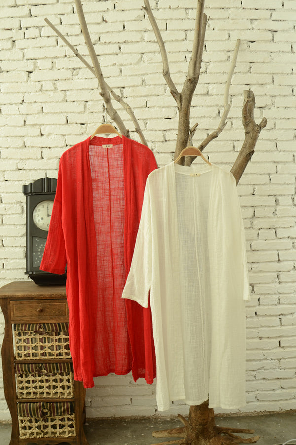 Women Simple Thin Light Linen and Cotton Coat