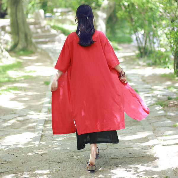 Women Leisure Pure Color Loose Linen and Cotton Coat