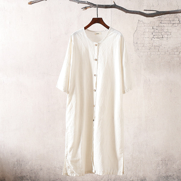 Women Leisure Pure Color Loose Linen and Cotton Coat