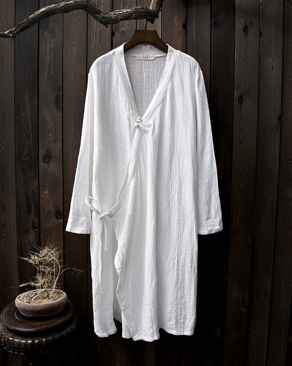 Women Thin and Soft Linen and Cotton Long-sleeved Coat