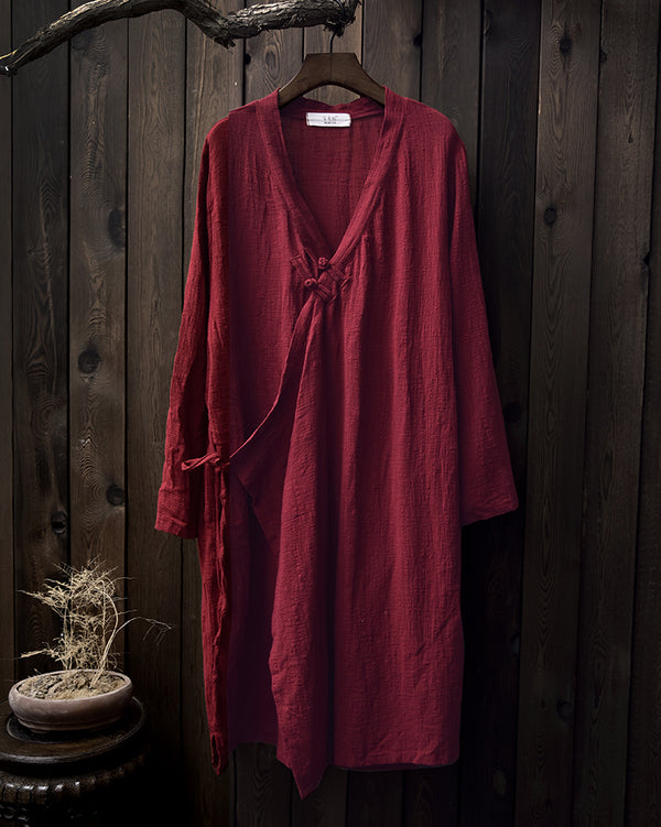 Women Thin and Soft Linen and Cotton Long-sleeved Coat