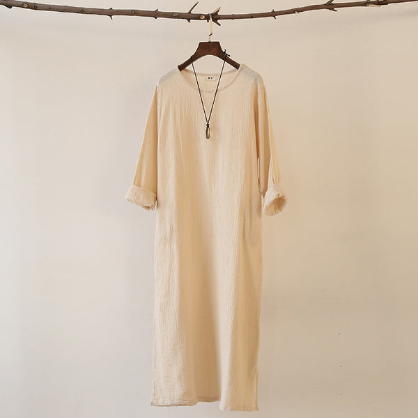 Women Linen and Cotton Double-layer Long-sleeved Loose Dress