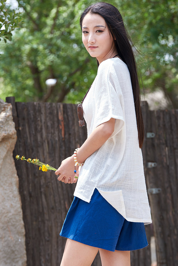 Original Retro Women Cotton and Linen Short Sleeve T-shirt