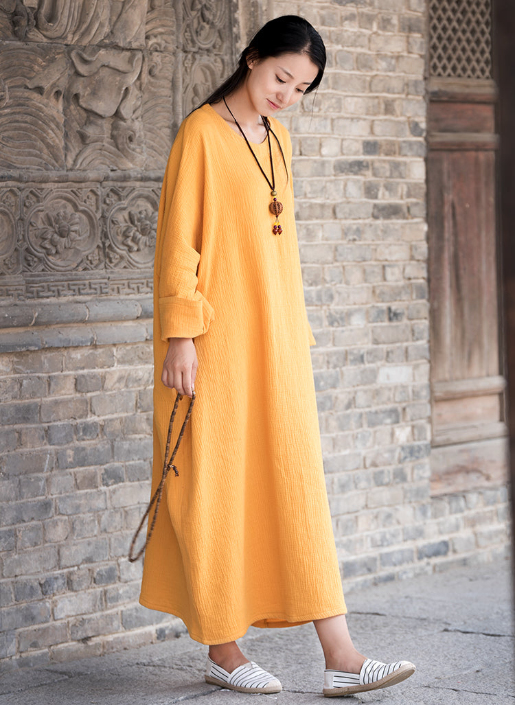 white christmas dresses Women Asian Arts Retro Style Loose Cotton and Linen Dress Purple