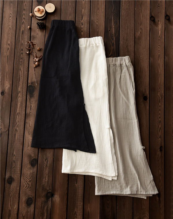 Women Simple Linen and Cotton Wrinkle Maxi Skirt