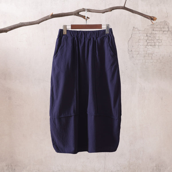 Women Linen and Cotton Bud Midi Skirt