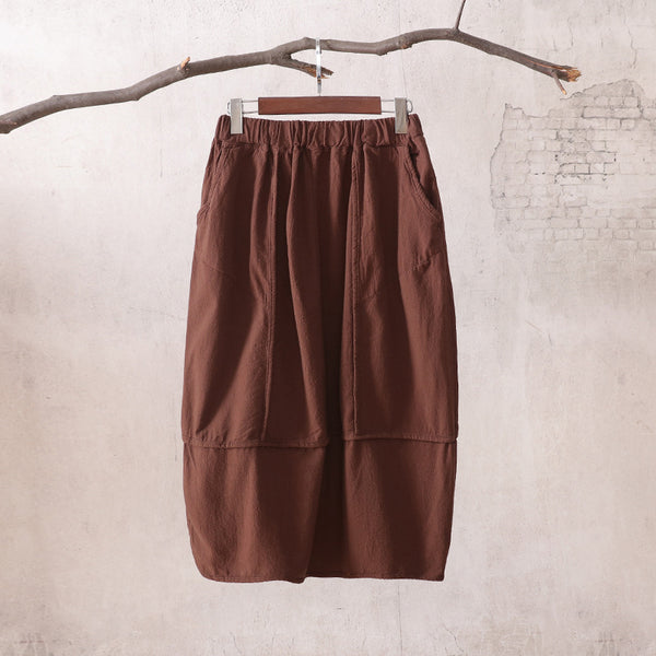 Women Linen and Cotton Bud Midi Skirt