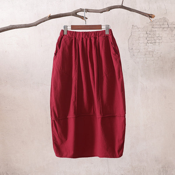Women Linen and Cotton Bud Midi Skirt