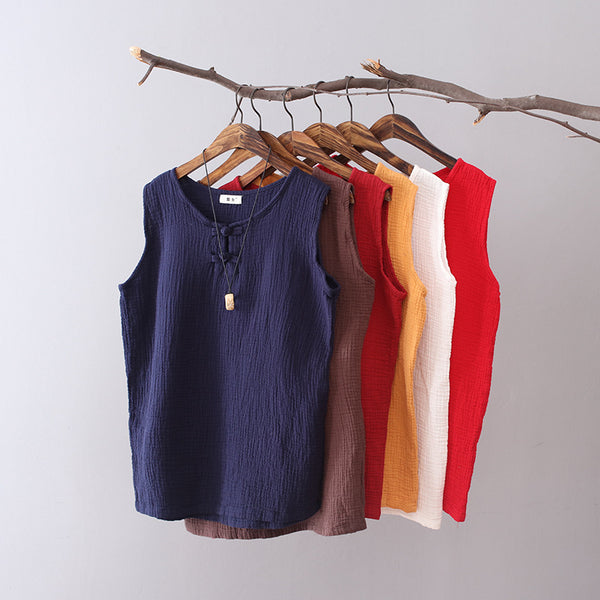 Women Chinese Style Loose Cotton and Linen Vest