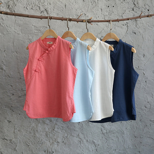 Women Cotton and Linen Asian Style Retro Art Buckle Vest