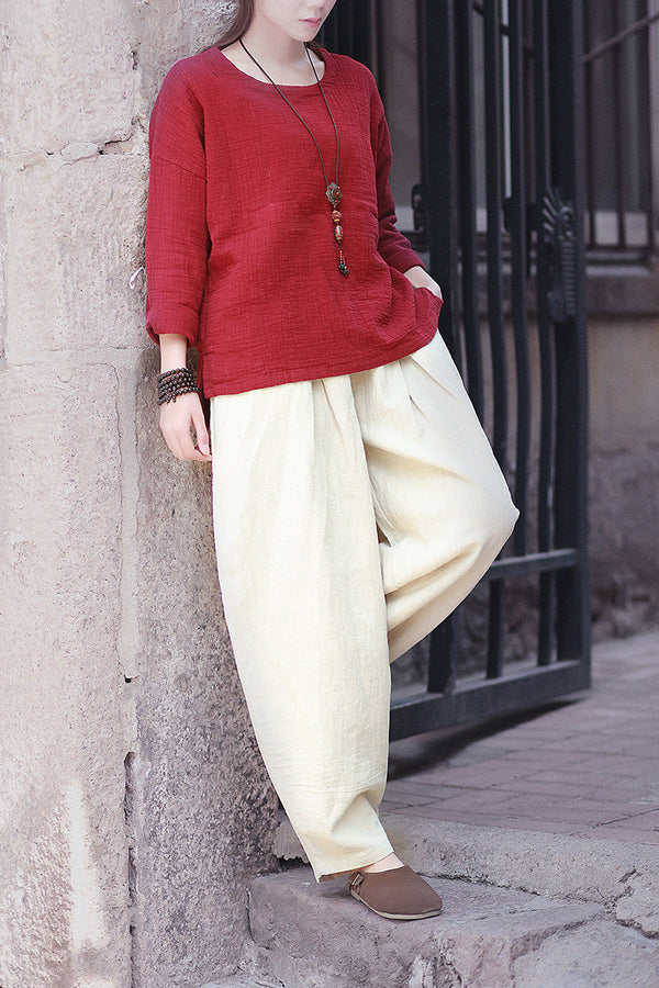 Women Yoga Lantern Style Loose Linen and Cotton Pants