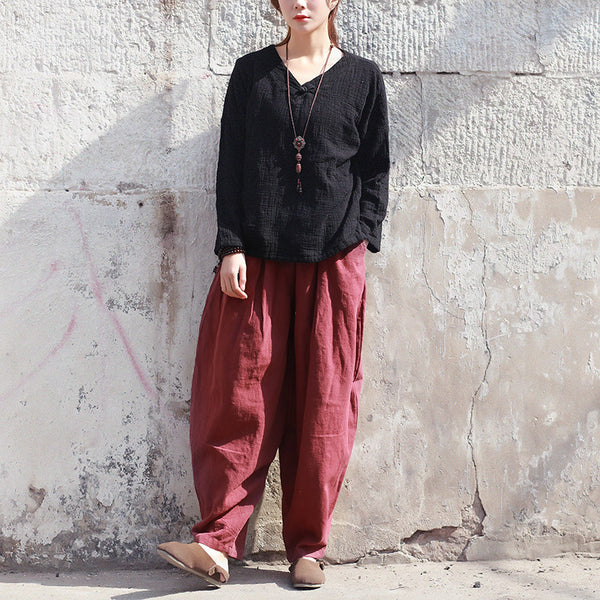 Women Yoga Lantern Style Loose Linen and Cotton Pants