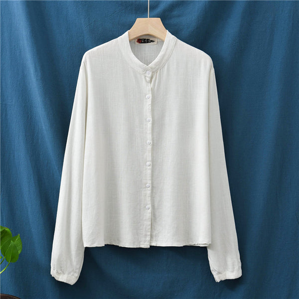 Women Casual Style Sand Washed Linen and Cotton Soft Light Cardigan Long Sleeve Shirt
