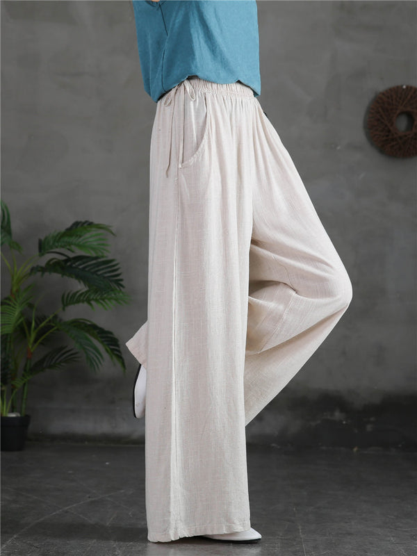Women Linen and Cotton Light Soft Wide Leg Opening Pants