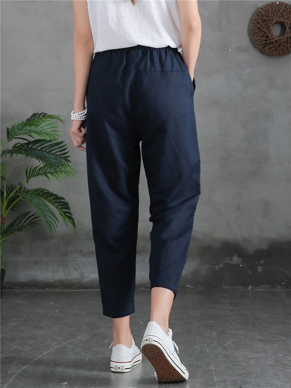 Women Linen and Cotton Loose Comfort Cropped Pants