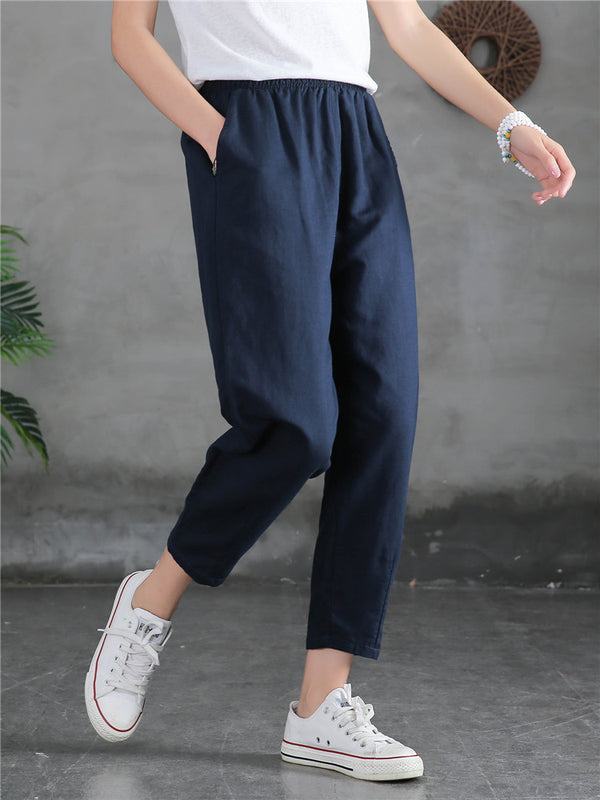 Women Linen and Cotton Loose Comfort Cropped Pants