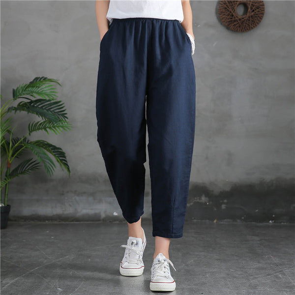 Women Linen and Cotton Loose Comfort Cropped Pants