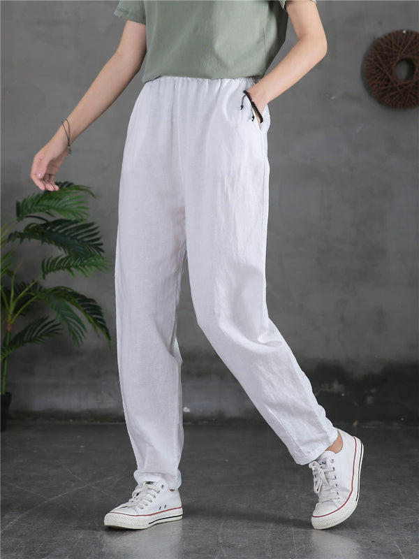 Women Sand-Washed Linen and Cotton Causal Pants