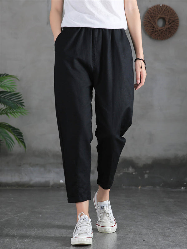Women Linen and Cotton Loose Comfort Cropped Pants