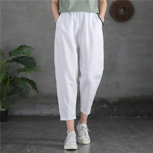 Women Linen and Cotton Loose Comfort Cropped Pants