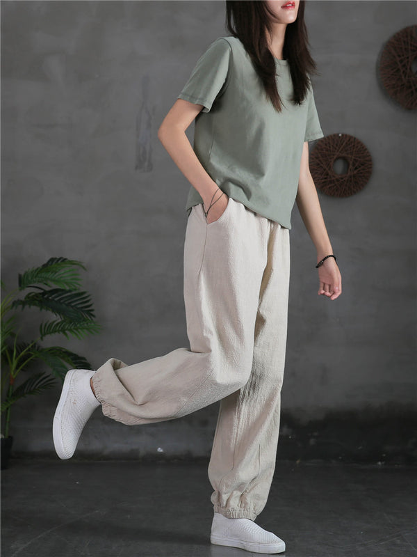 Women Sand-Washed Linen and Cotton Loose Lantern Pants