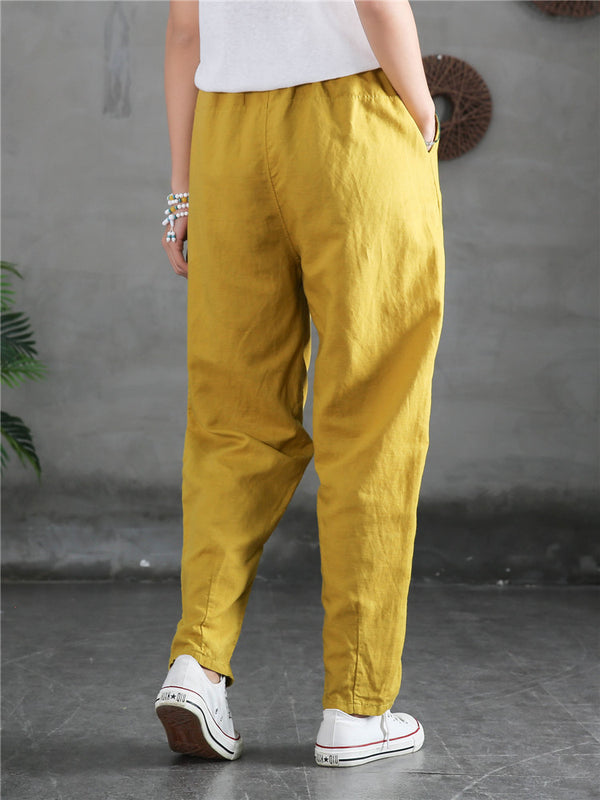 Women Sand-Washed Linen and Cotton Causal Pants