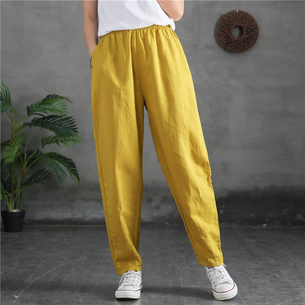 Women Sand-Washed Linen and Cotton Causal Pants