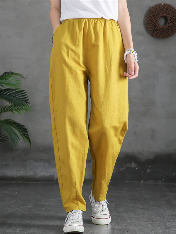 Women Sand-Washed Linen and Cotton Causal Pants