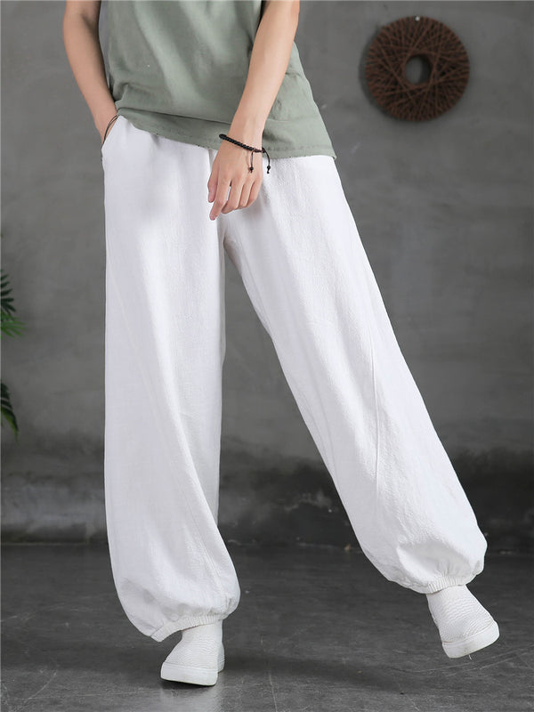 Women Sand-Washed Linen and Cotton Loose Lantern Pants