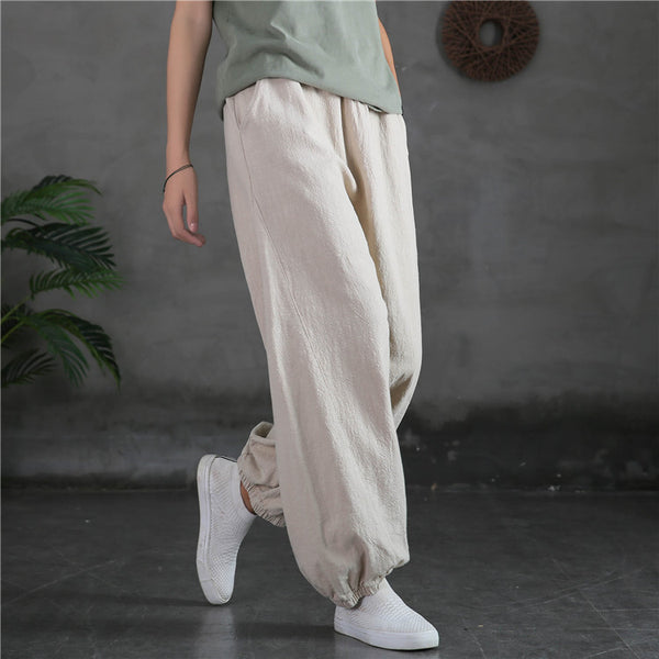 Women Sand-Washed Linen and Cotton Loose Lantern Pants