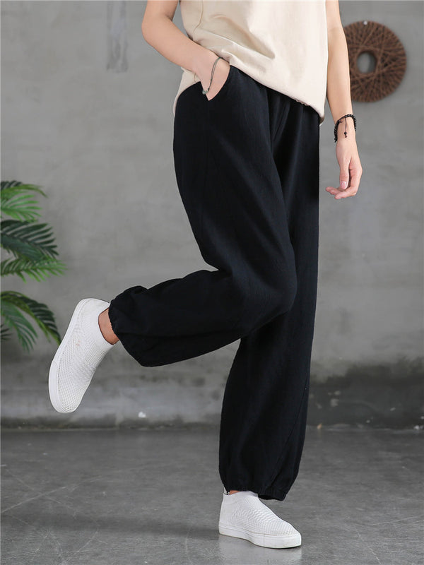 Women Sand-Washed Linen and Cotton Loose Lantern Pants